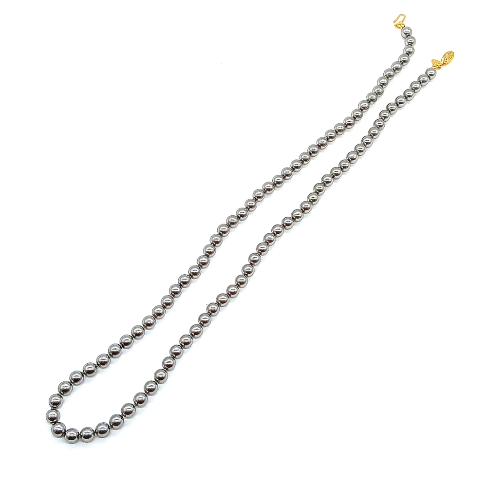 Vintage 30" Kenneth Jay Lane Gray Glass Pearl Necklace Filigree Clasp 1990s - Picture 2 of 5